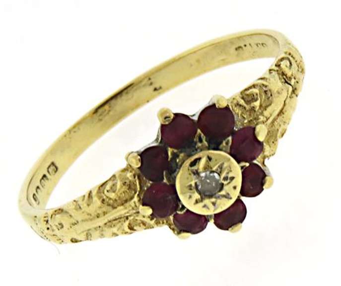 Vintage Ruby Halo and Diamond Yellow Gold Ring