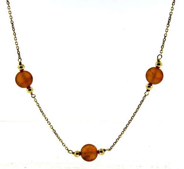 Simple 14kt YG Amber Bead Station Necklace