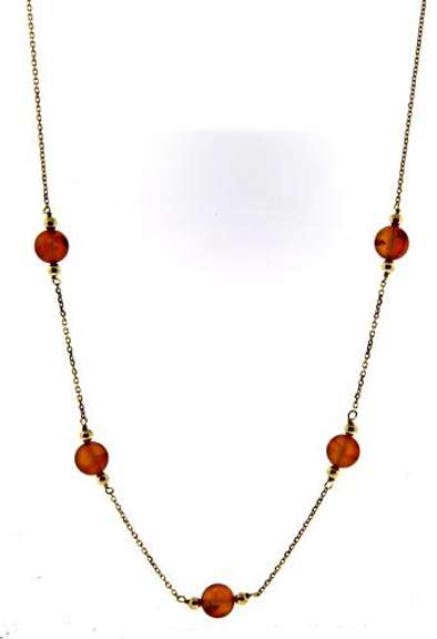 Simple 14kt YG Amber Bead Station Necklace