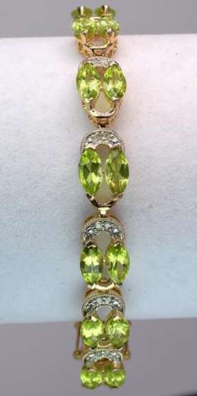 Gorgeous Marquise Peridot & Diamond Bracelet, Vermeil