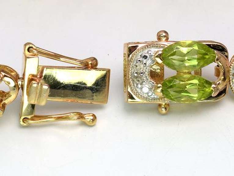 Gorgeous Marquise Peridot & Diamond Bracelet, Vermeil