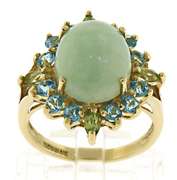 Beautiful Green Jade, Blue Topaz and Peridot Ring