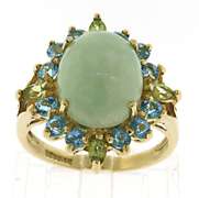 Beautiful Green Jade, Blue Topaz and Peridot Ring