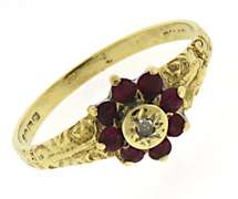 Vintage Ruby Halo and Diamond Yellow Gold Ring