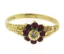 Vintage Ruby Halo and Diamond Yellow Gold Ring