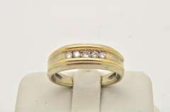 MENS 14 KT WHITE GOLD DIAMOND BAND WITH YELLOW ACCENT