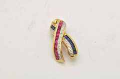 LADIES 14 YELLOW GOLD SAPPHIRES AND DIAMOND BROOCH