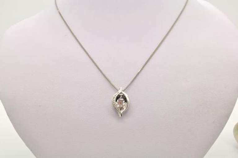 LADIES PLATINUM BOX LINK WITH DIAMOND PENDANT