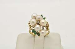 LADIES 14 KT PEARL EMERALD AND DIAMOND RING