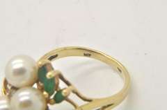 LADIES 14 KT PEARL EMERALD AND DIAMOND RING