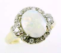 Early 14K Fiery Opal and Diamonds Ring, 5