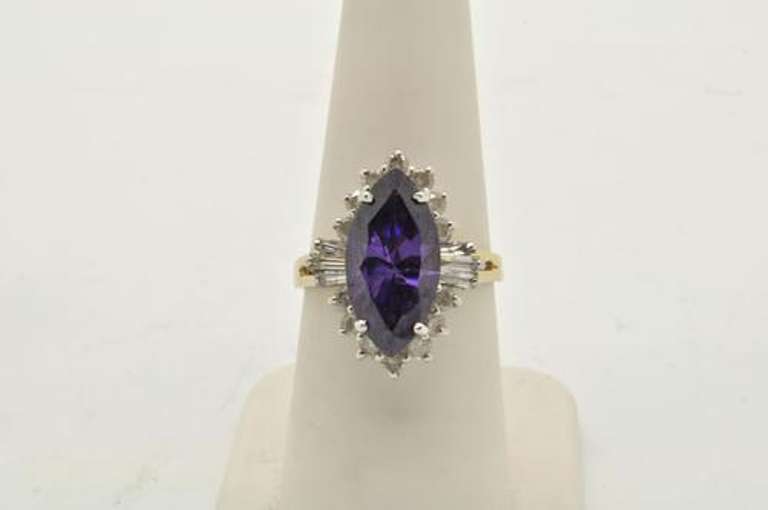 LADIES 14 KT GOLD AMETHYST AND DIAMOND RING