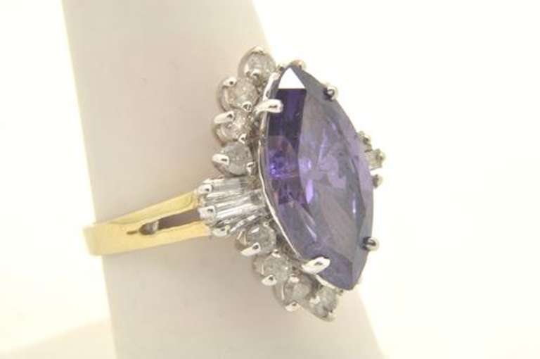 LADIES 14 KT GOLD AMETHYST AND DIAMOND RING