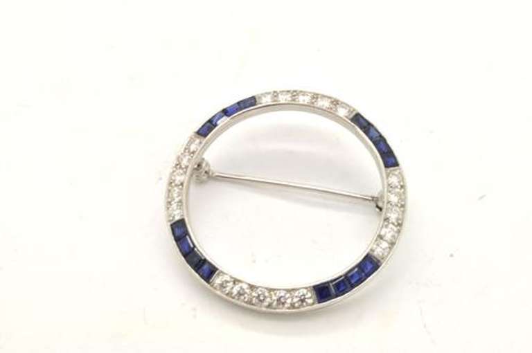 ART DECO PLATINUM DIAMOND AND SAPPHIRE BROOCH C. 1920