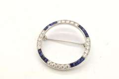 ART DECO PLATINUM DIAMOND AND SAPPHIRE BROOCH C. 1920