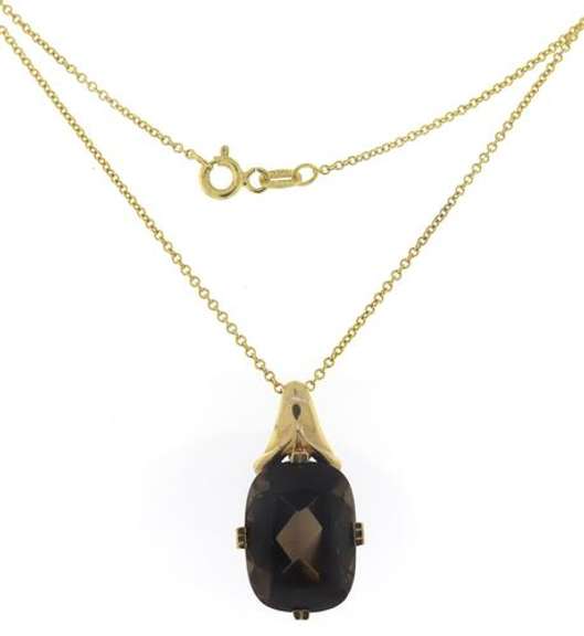 Beautiful Smokey Quartz Yellow Gold Necklace