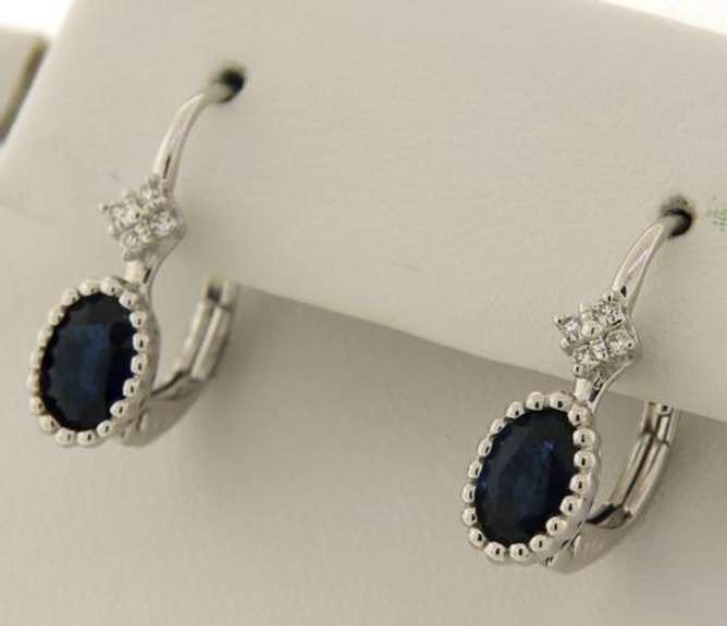 Majestic Oval Sapphire w Diamond Lever Back Earrings