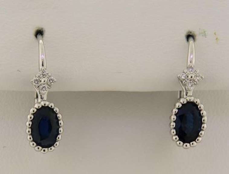 Majestic Oval Sapphire w Diamond Lever Back Earrings
