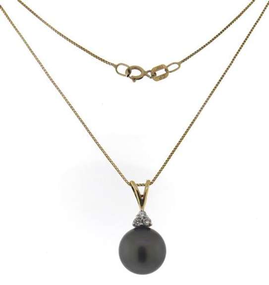 Elegant Tahitian Pearl & Diamond Accent Necklace