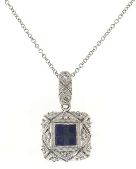 Gorgous Deco Style Sapphire Diamond Cluster Necklace