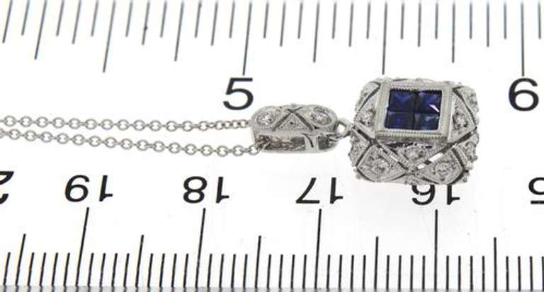 Gorgous Deco Style Sapphire Diamond Cluster Necklace