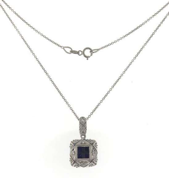 Gorgous Deco Style Sapphire Diamond Cluster Necklace