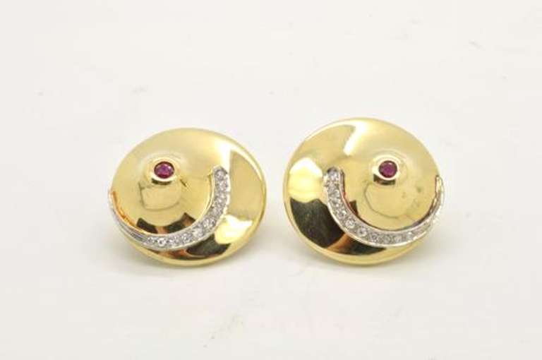 Designer Ruby, Diamond, & 14kt Gold Earrings