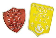 2 Vintage French Metal Dog Award Plaques