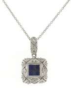 Gorgous Deco Style Sapphire Diamond Cluster Necklace