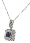 Gorgous Deco Style Sapphire Diamond Cluster Necklace
