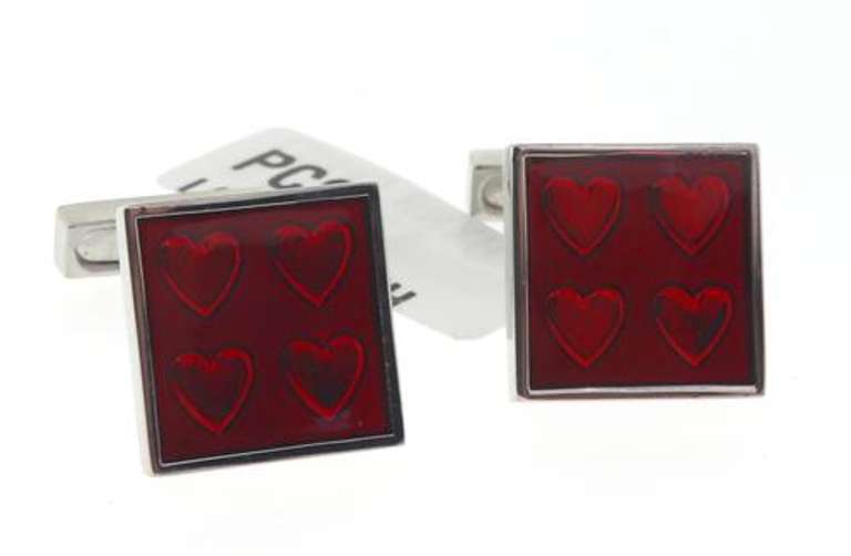 Rhodium Plated Cufflinks w Red Stones