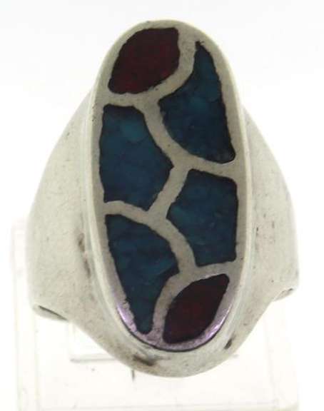 Vintage Southwestern Turquoise & Coral Ring