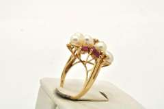 LADIES 14 KT YELLOW PEARL RUBY AND DIAMOND RING.