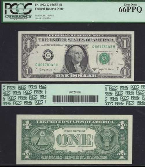 Barr Note $1 1963-B FRN PCGS 66 PPQ Gem
