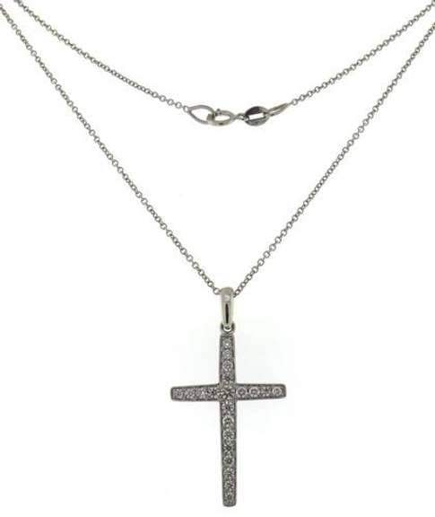 Simple & Classic 14kt WG Diamond Cross Necklace