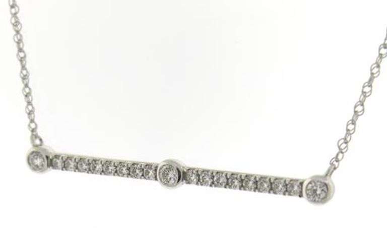 Marvelous 14kt WG Diamond Station Bar Necklace