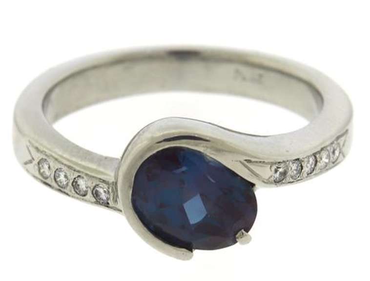 Fabulous Synthetic Alexandrite & Diamond Partial Bezel