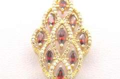 LADIES 14 KT DIAMOND AND GARNETS PENDANT AND CHAIN