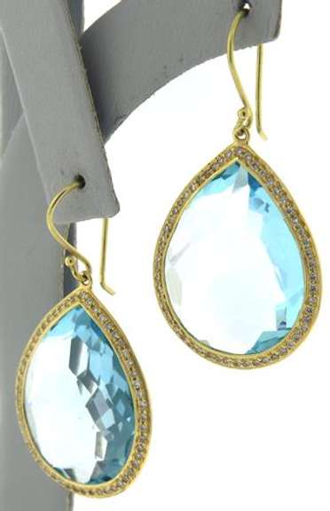 Stunning Ippolita Pear Blue Topaz and Diamond Earrings