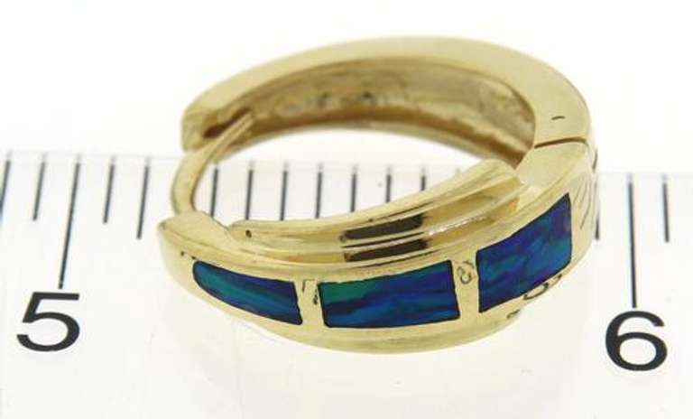 Stunning Opal Inlay Yellow Gold Hoop Earrings