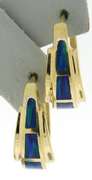 Stunning Opal Inlay Yellow Gold Hoop Earrings