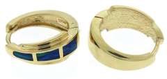 Stunning Opal Inlay Yellow Gold Hoop Earrings