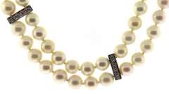 Fabulous Double Strand Diamond Station Pearl Necklace