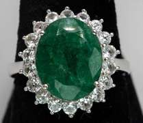 Simply Gorgeous Natural Emerald & White Topaz Ring in Sterling