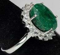 Simply Gorgeous Natural Emerald & White Topaz Ring in Sterling
