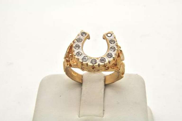 MENS 14 KT GOLD NUGGET HORSESHOE DIAMOND RING