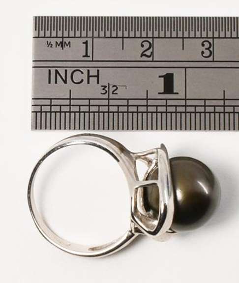Audacious 12mm Black Pearl Ring in .925 Silver