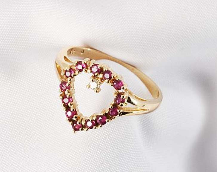 Lovely Ruby and Diamond Heart Ring in 14K