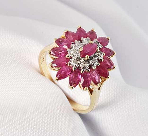 Glamorous Marquise Ruby and Diamond Ring in 14K