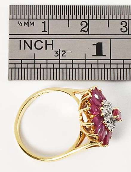 Glamorous Marquise Ruby and Diamond Ring in 14K